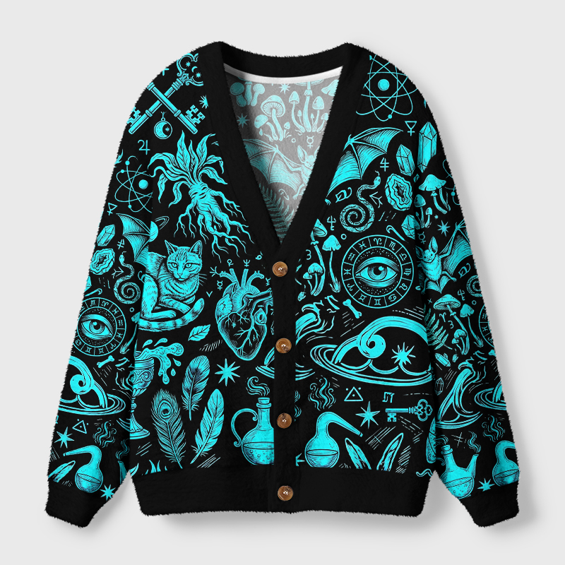 Tokyo-Tiger Dark Occult Witchy Rabbit Skull Mushroom Ugly Cardigan Sweater