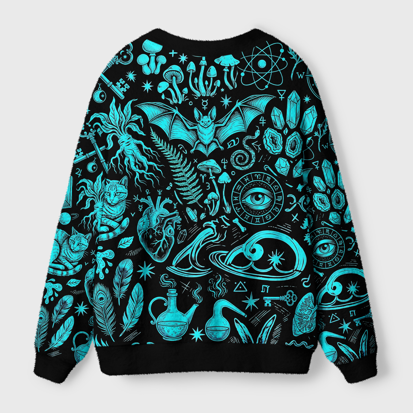 Tokyo-Tiger Dark Occult Witchy Rabbit Skull Mushroom Ugly Cardigan Sweater