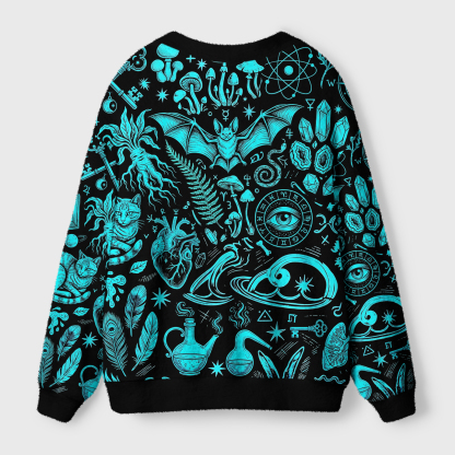 Tokyo-Tiger Dark Occult Witchy Rabbit Skull Mushroom Ugly Cardigan Sweater