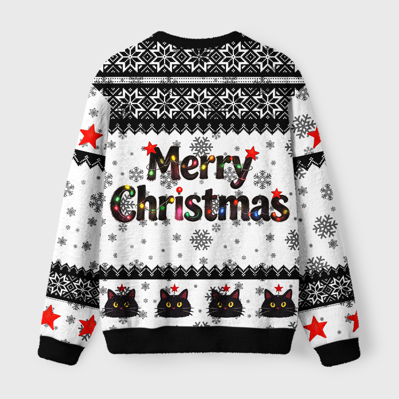 Tokyo-Tiger Christmas Lights Cat Fuzzy Christmas Ugly Sweatshirt