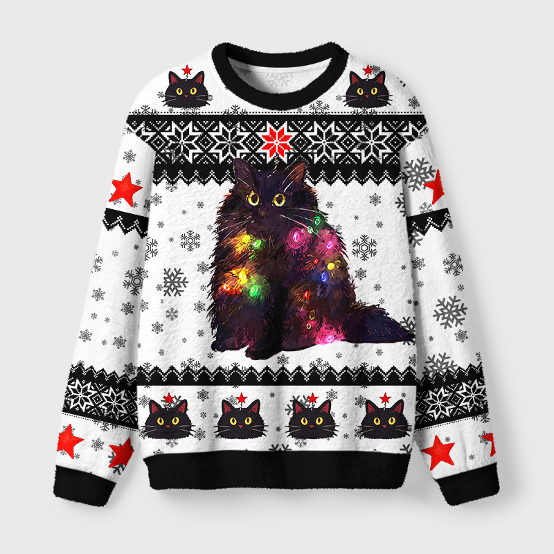 Tokyo-Tiger Christmas Lights Cat Fuzzy Christmas Ugly Sweatshirt