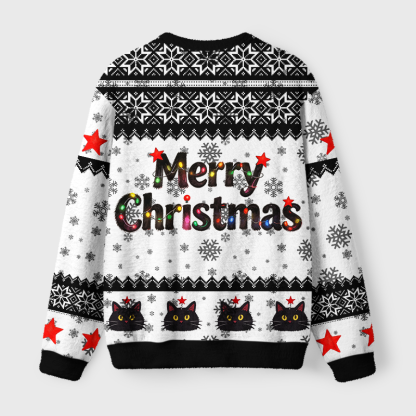Tokyo-Tiger Christmas Lights Cat Fuzzy Christmas Ugly Sweatshirt