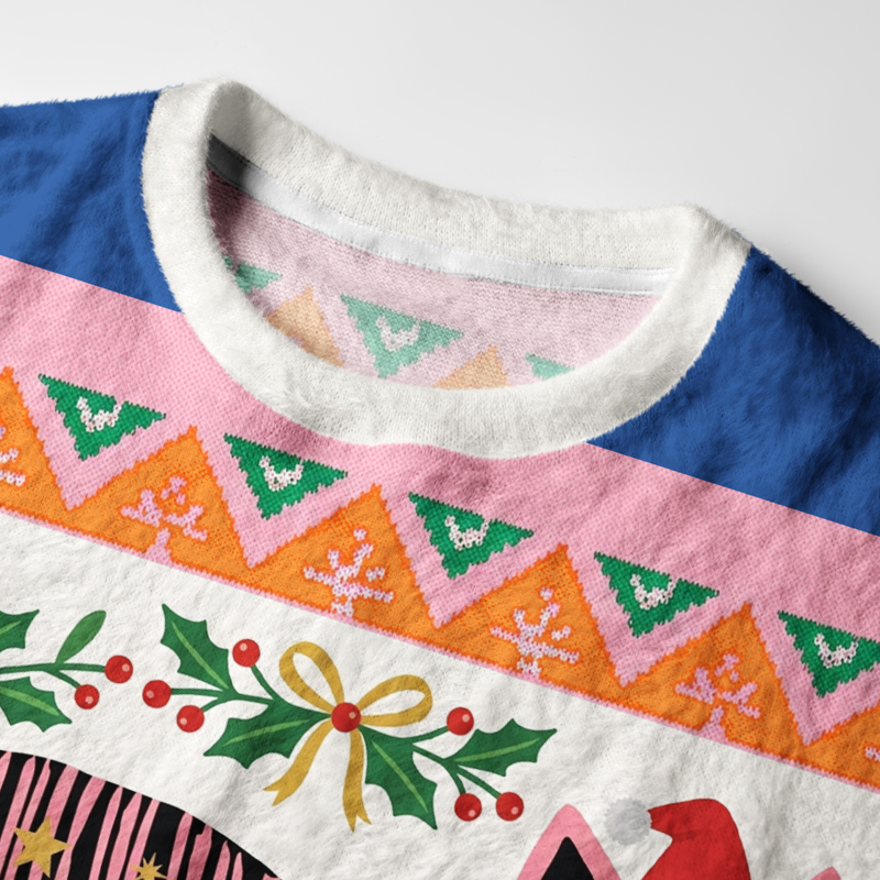 Tokyo-Tiger Funny Cat：The Cat Stack Fuzzy Christmas Fuzzy Christmas Ugly Sweatshirt