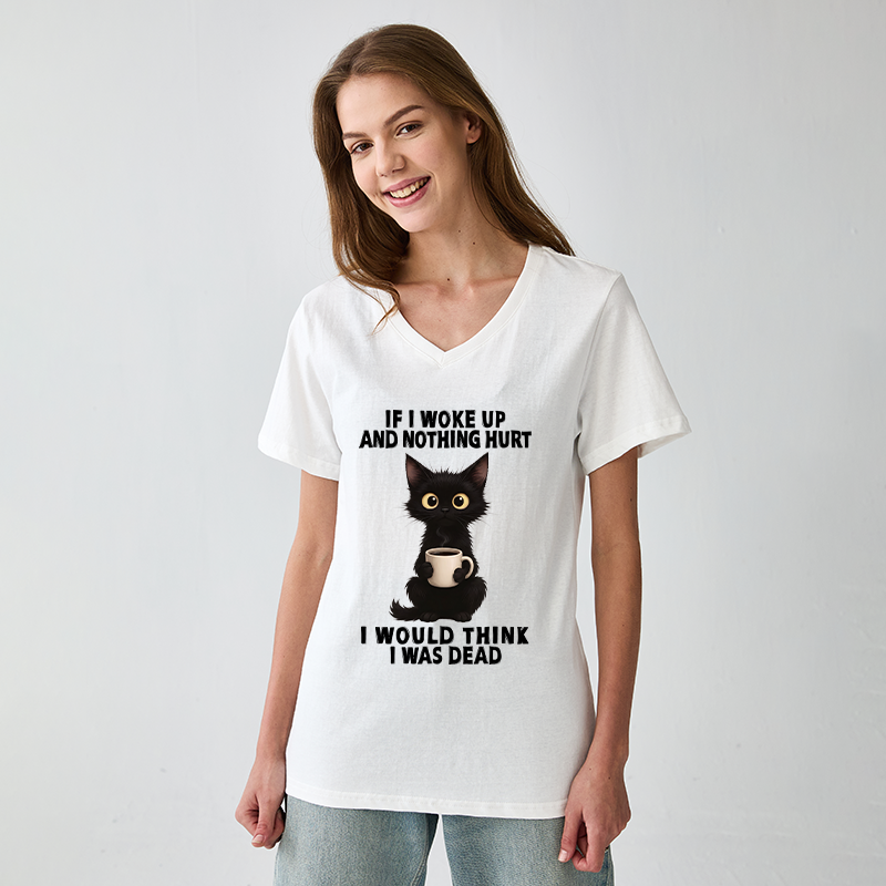 Tokyo-Tiger Funny Cute Black Cat And Coffee Meme V-Neck Classic T-Shirt