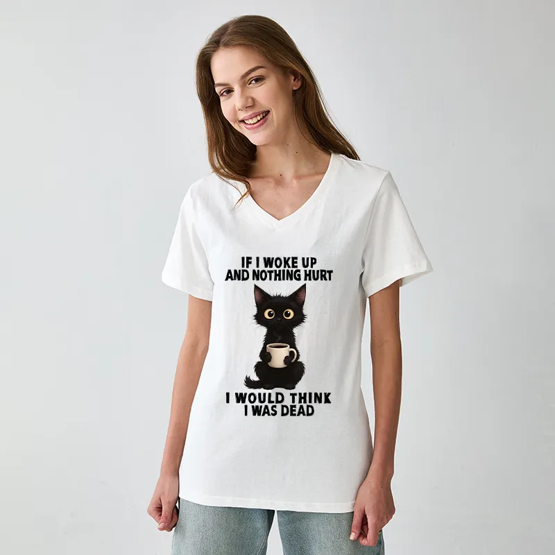 Tokyo-Tiger Funny Cute Black Cat And Coffee Meme V-Neck Classic T-Shirt