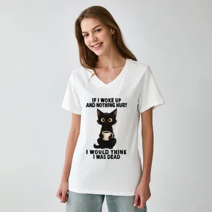 Tokyo-Tiger Funny Cute Black Cat And Coffee Meme V-Neck Classic T-Shirt