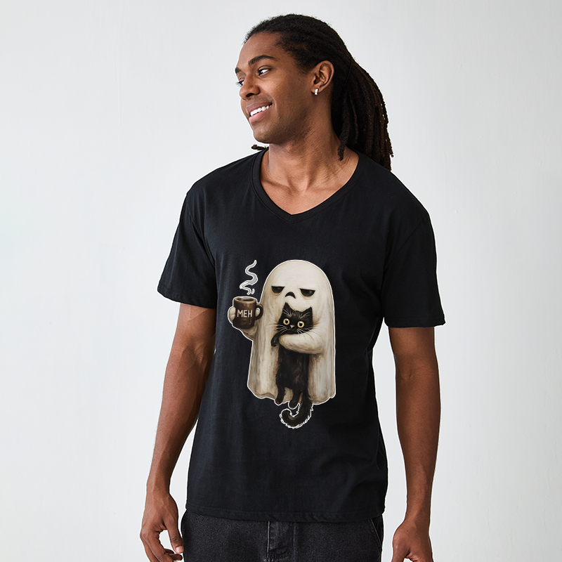 Tokyo-Tiger Ghost Cat Coffee Mood V-Neck Classic T-Shirt