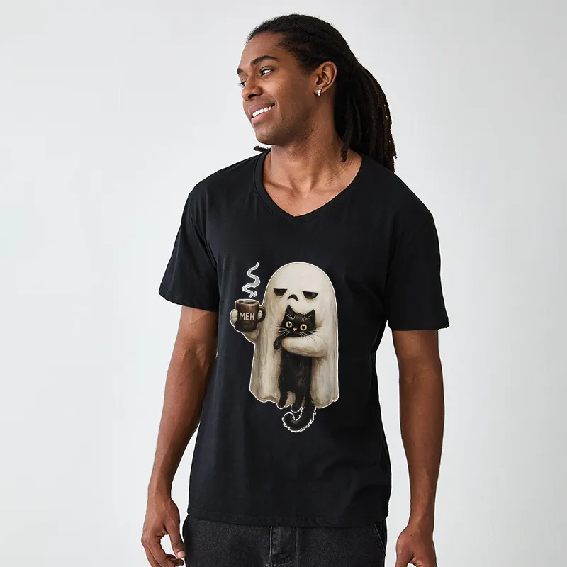Tokyo-Tiger Ghost Cat Coffee Mood V-Neck Classic T-Shirt