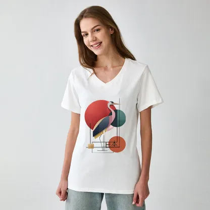 Tokyo-Tiger Geometric Crane Art V-Neck Classic T-Shirt
