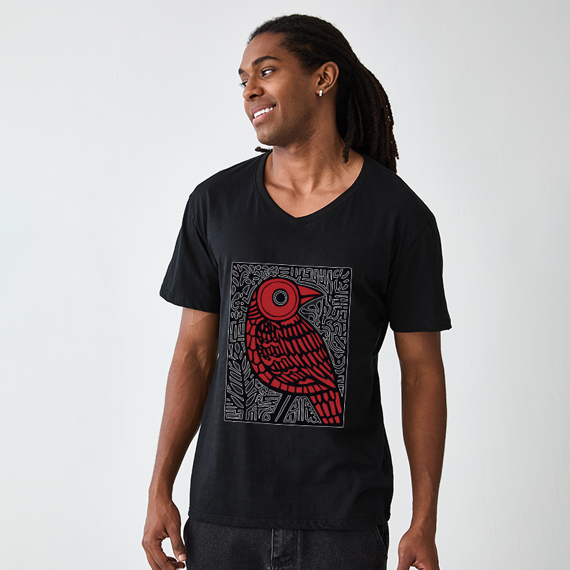 Tokyo-Tiger Retro Woodblock Bird V-Neck Classic T-Shirt