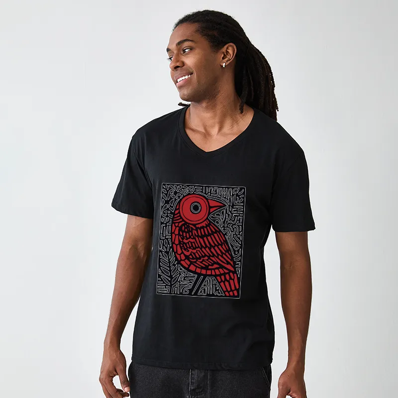 Tokyo-Tiger Retro Woodblock Bird V-Neck Classic T-Shirt