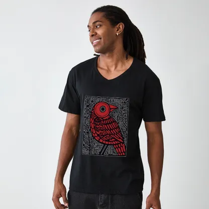 Tokyo-Tiger Retro Woodblock Bird V-Neck Classic T-Shirt