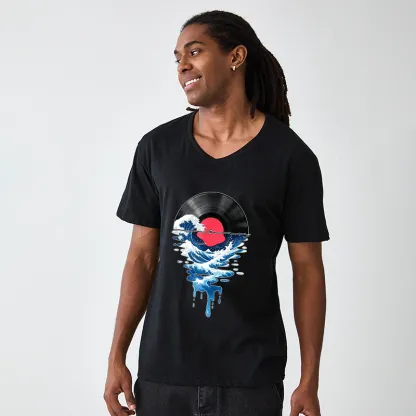 Tokyo-Tiger Vinyl Records And Waves V-Neck Classic T-Shirt