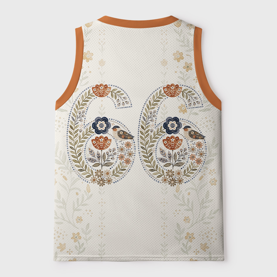 Tokyo-Tiger Retro Nordic Botanical Bird Pattern #66 Mesh Tank Top