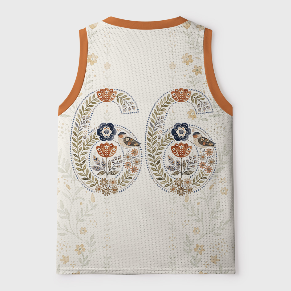 Tokyo-Tiger Retro Nordic Botanical Bird Pattern #66 Mesh Tank Top