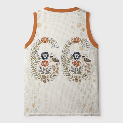 Tokyo-Tiger Retro Nordic Botanical Bird Pattern #66 Mesh Tank Top