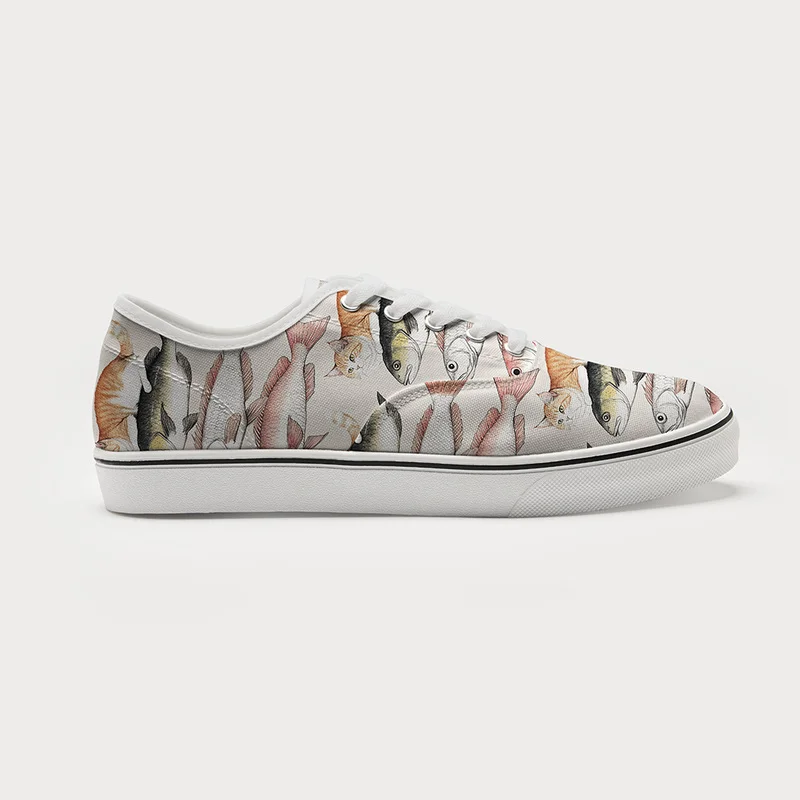 Tokyo-Tiger Funny Cat Riding On Fish Canvas Shoes