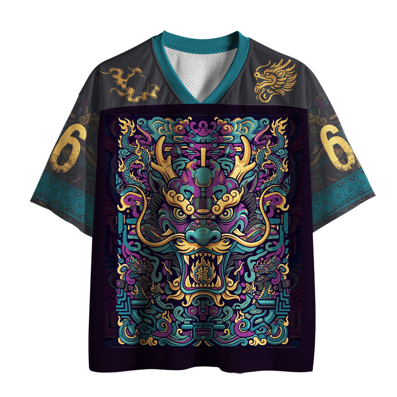 Tokyo-Tiger Traditional Oriental Dragon Ornate Mesh Jersey