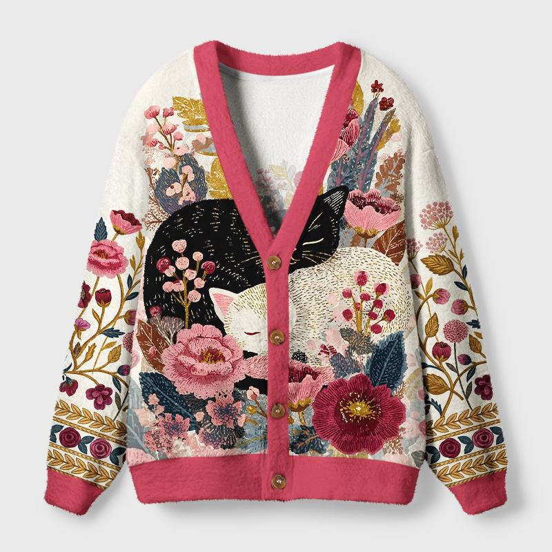 Tokyo-Tiger Botanical Dreamscape Cat Ugly Cardigan Sweater