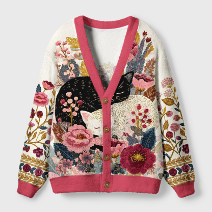 Tokyo-Tiger Botanical Dreamscape Cat Ugly Cardigan Sweater