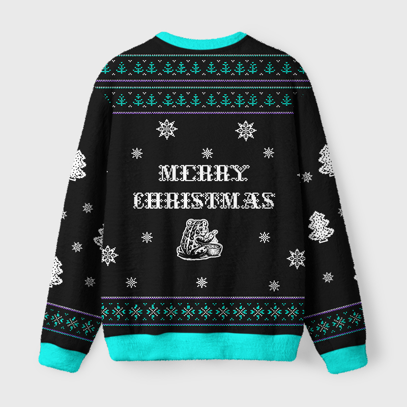 Tokyo-Tiger Funny Frog：Life Is Soup I Am Fork Fuzzy Christmas Ugly Sweatshirt
