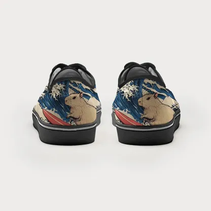 Tokyo-Tiger Funny Capybara Surfing Canvas Shoes