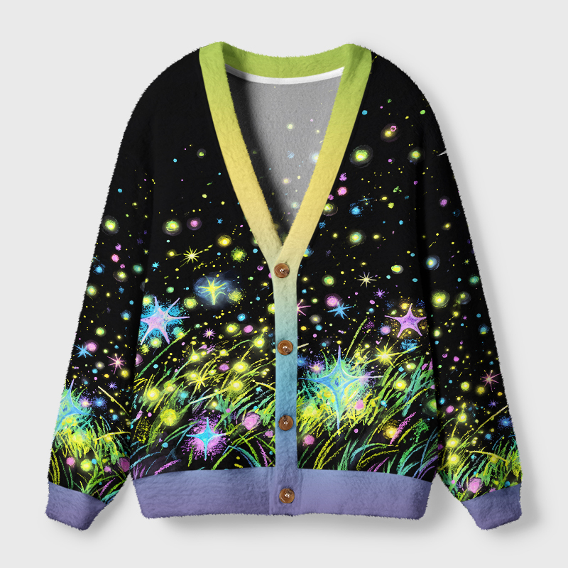 Tokyo-Tiger Glowing Starry Meadow Ugly Cardigan Sweater