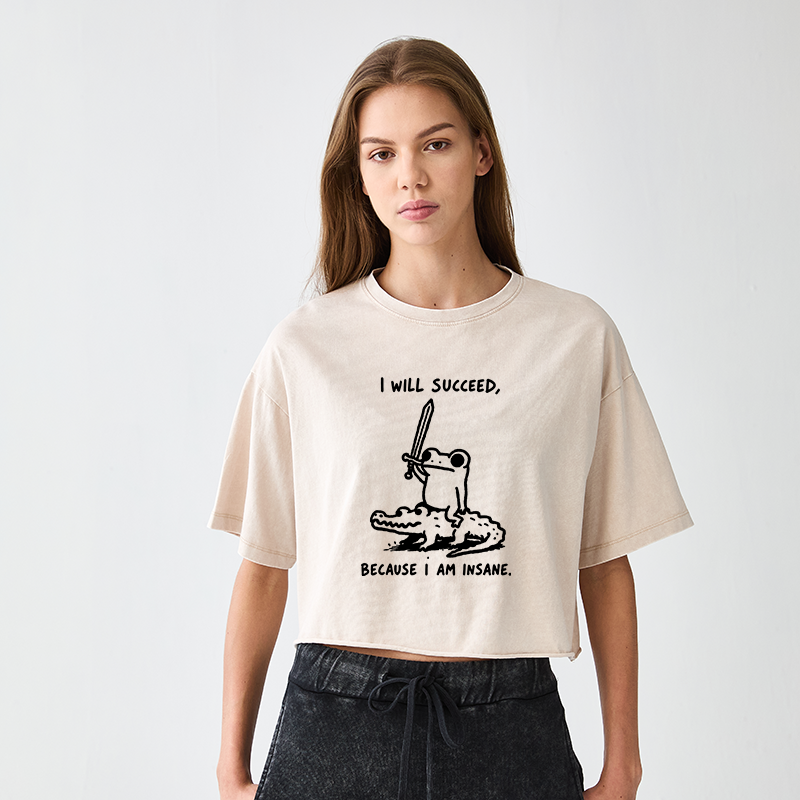 Tokyo-Tiger Warrior Frog Funny Meme Women's Washed Crop T-Shirt