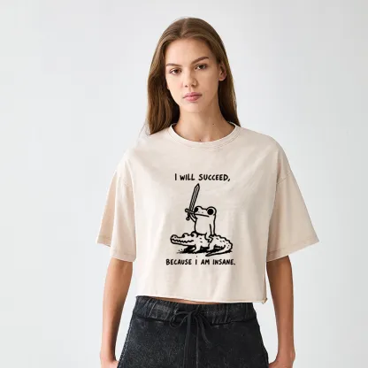 Tokyo-Tiger Warrior Frog Funny Meme Women's Washed Crop T-Shirt