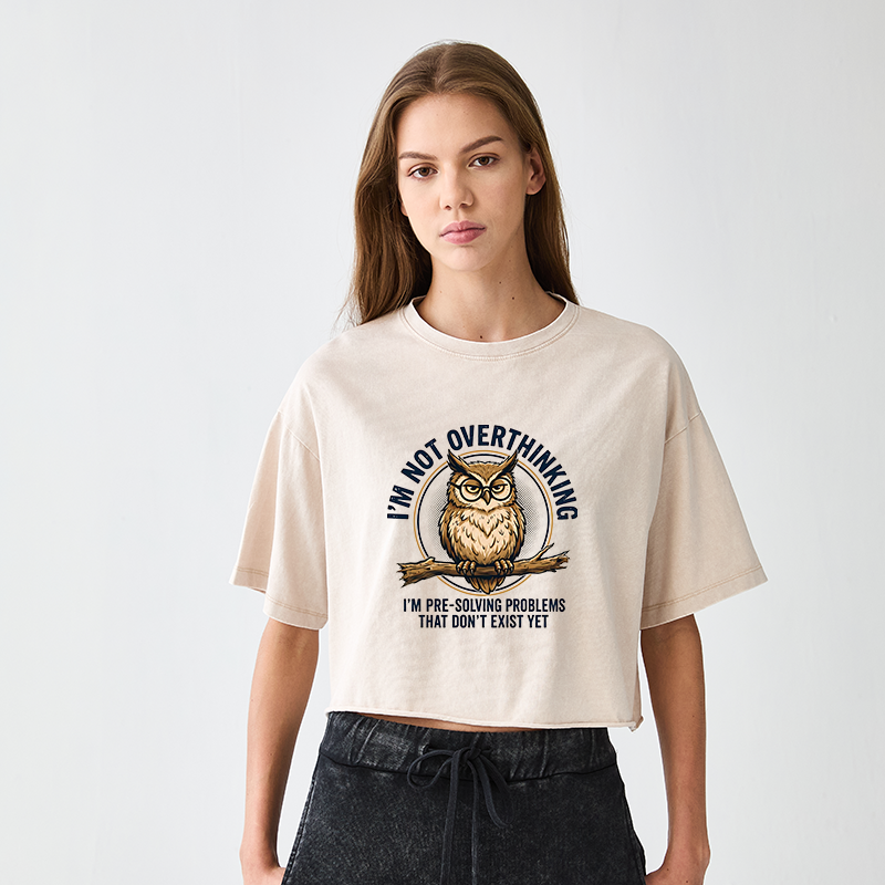 Tokyo-Tiger Overthink Master Owl Women's Washed Crop T-Shirt