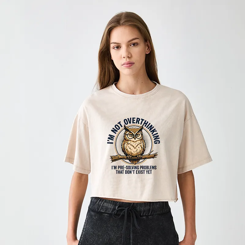 Tokyo-Tiger Overthink Master Owl Women's Washed Crop T-Shirt