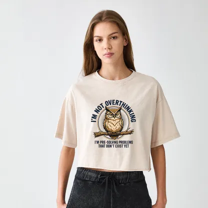 Tokyo-Tiger Overthink Master Owl Women's Washed Crop T-Shirt