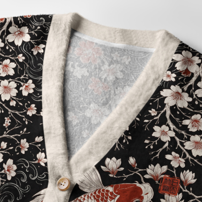 Tokyo-Tiger Vintage Sakura And Koi Ugly Cardigan Sweater