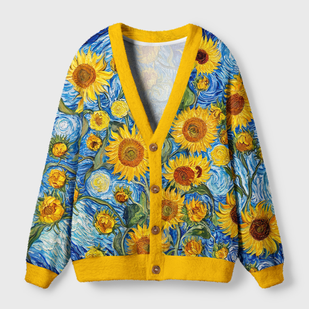 Tokyo-Tiger Van Gogh Starry Sky Sunflowers Ugly Cardigan Sweater