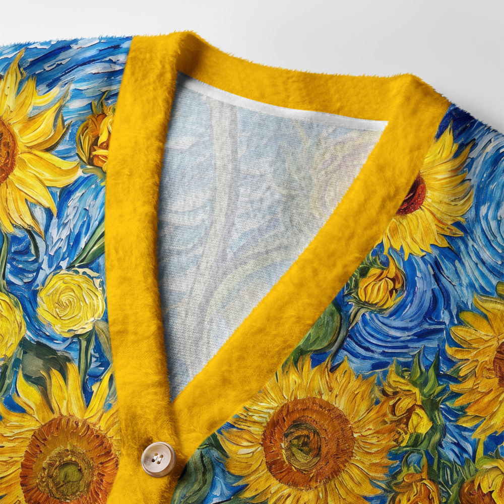 Tokyo-Tiger Van Gogh Starry Sky Sunflowers Ugly Cardigan Sweater