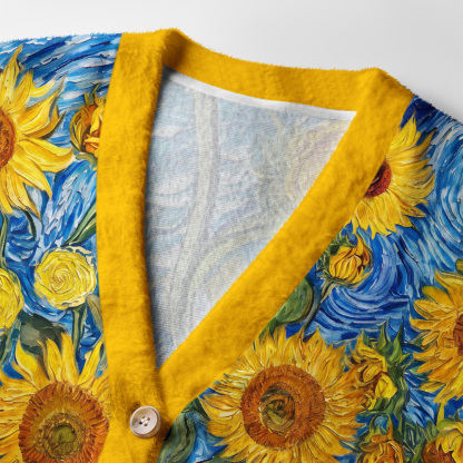 Tokyo-Tiger Van Gogh Starry Sky Sunflowers Ugly Cardigan Sweater