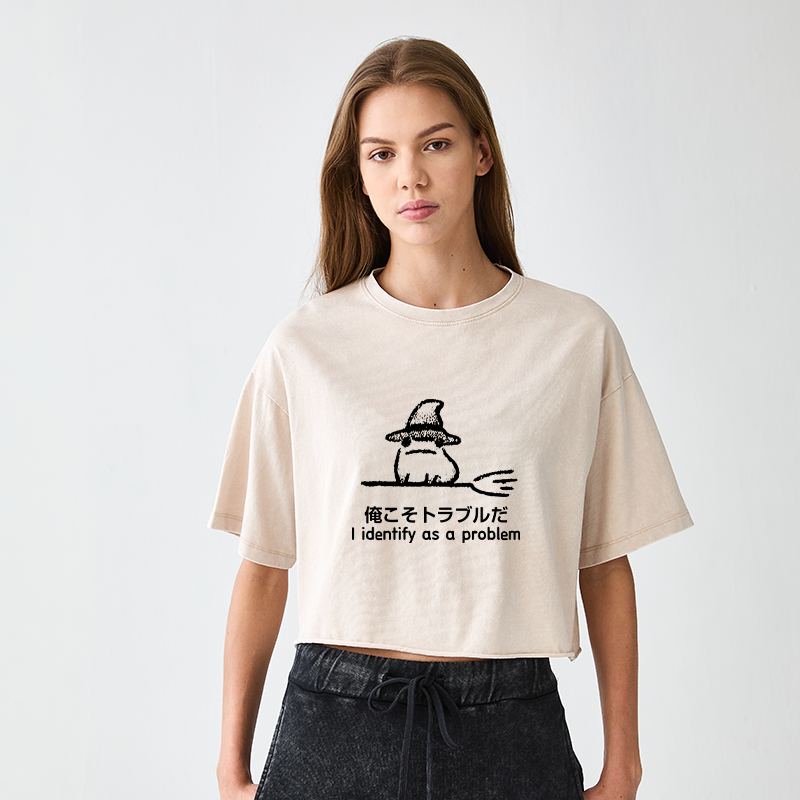 Tokyo-Tiger Mischief Magic Dude Women's Washed Crop T-Shirt