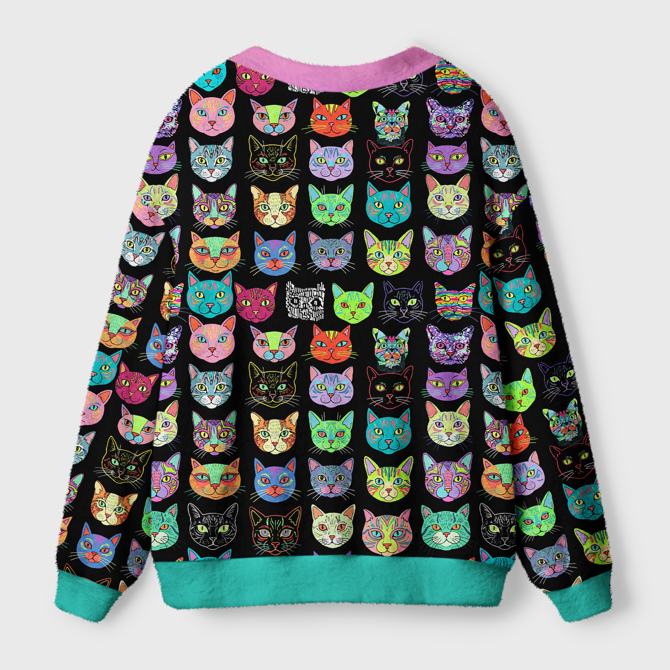 Tokyo-Tiger Colorful Pop Art Cat Faces Ugly Cardigan Sweater