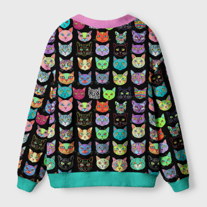 Tokyo-Tiger Colorful Pop Art Cat Faces Ugly Cardigan Sweater