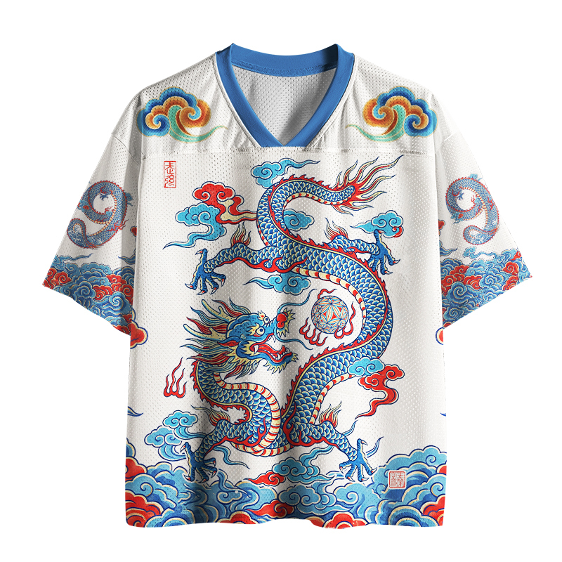 Tokyo-Tiger Traditional Oriental Dragon Cloud Mesh Jersey