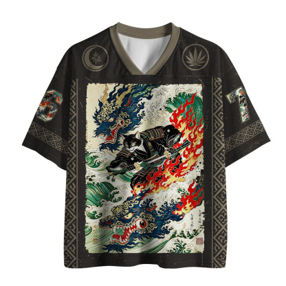 Tokyo-Tiger Japanese Black Cat Dragon Samurai Mesh Jersey