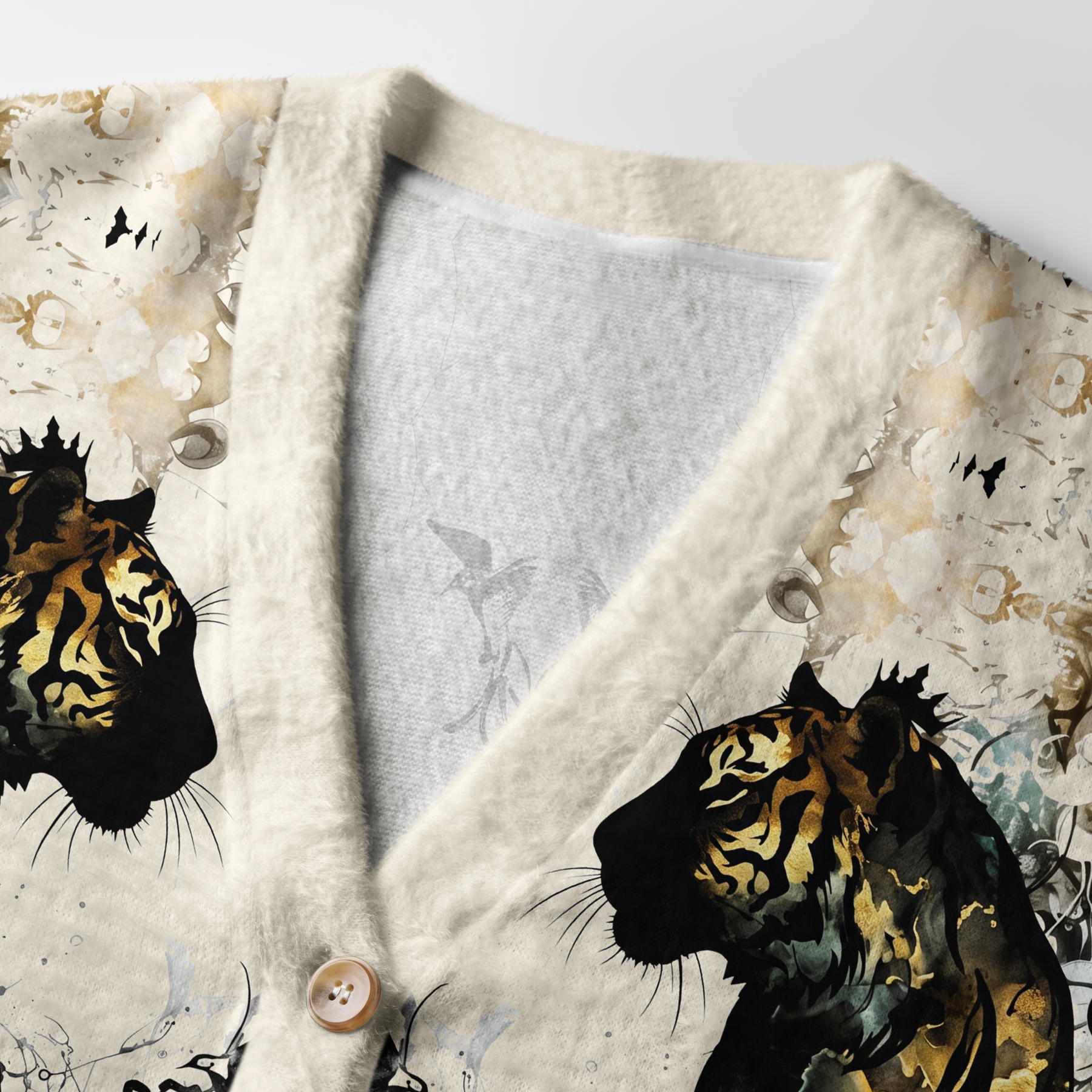 Tokyo-Tiger Golden Tiger And Soaring Birds Ugly Cardigan Sweater