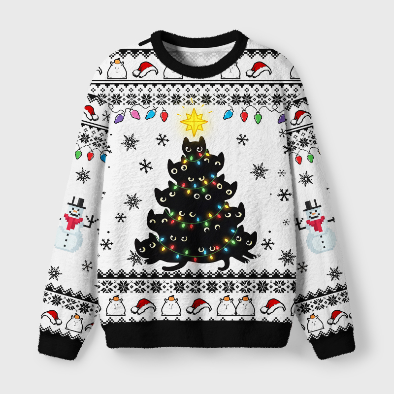 Tokyo-Tiger Funny Stacked Cat X‑mas Tree Fuzzy Christmas Ugly Sweatshirt