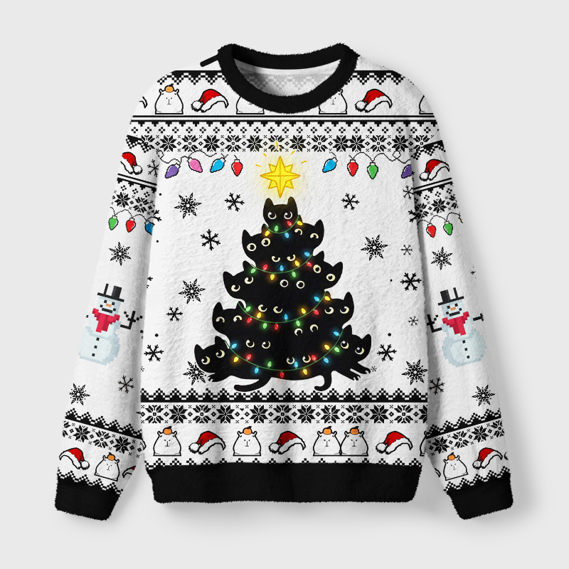 Tokyo-Tiger Funny Stacked Cat X‑mas Tree Fuzzy Christmas Ugly Sweatshirt