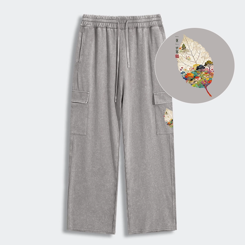 Tokyo-Tiger One Leaf Holds A Tiny Colorful World Washed Utility Sweatpants