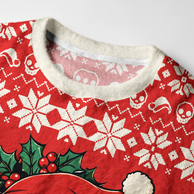 Tokyo-Tiger Skeleton Santa Claus Fuzzy Christmas Ugly Sweatshirt