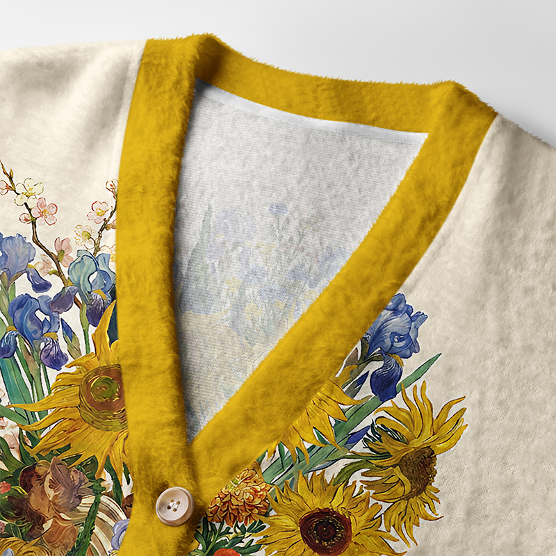 Tokyo-Tiger Floral Van Gogh Ugly Cardigan Sweater
