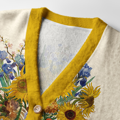 Tokyo-Tiger Floral Van Gogh Ugly Cardigan Sweater