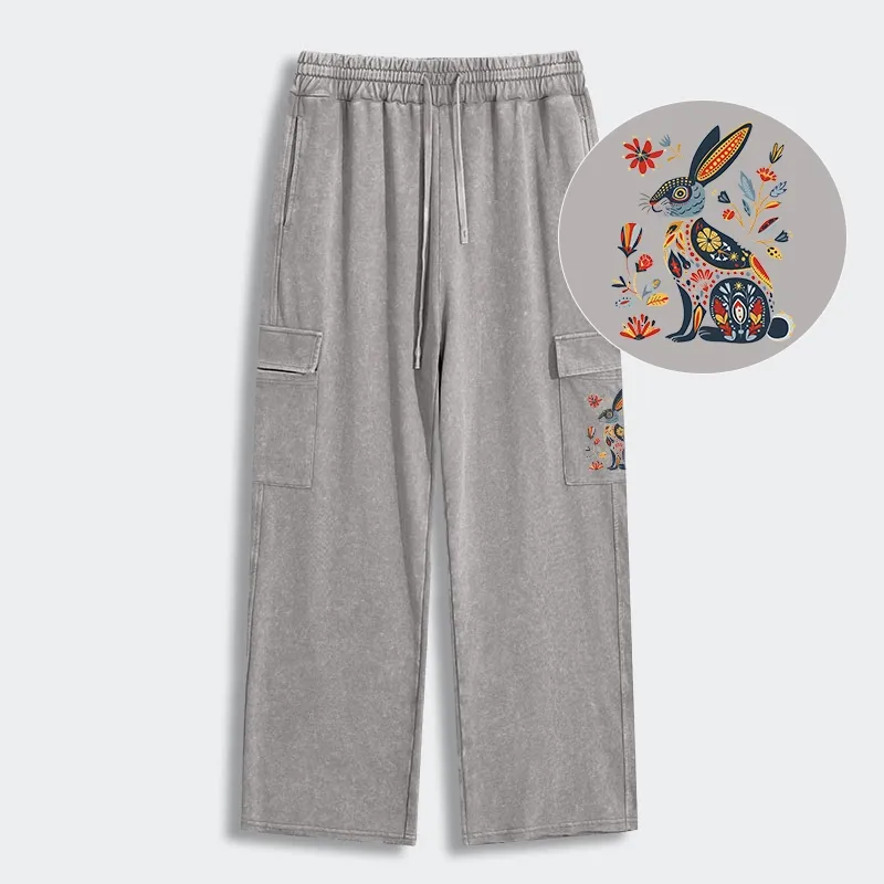 Tokyo-Tiger Folk Hare Bloom Washed Utility Sweatpants