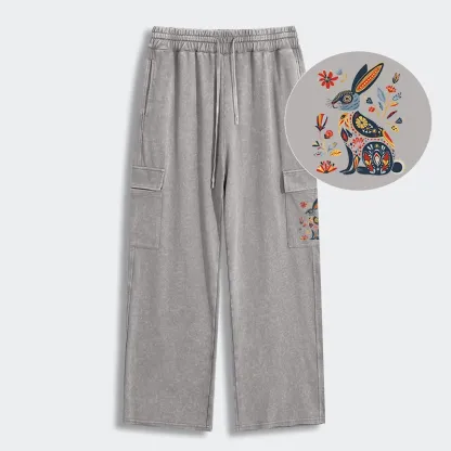 Tokyo-Tiger Folk Hare Bloom Washed Utility Sweatpants